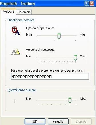 Icone del Pannello di Controllo Tastiera Ritardo ripetizione ci dice quanto tempo il Sistema attende prima di ripetere un tasto tenuto premuto