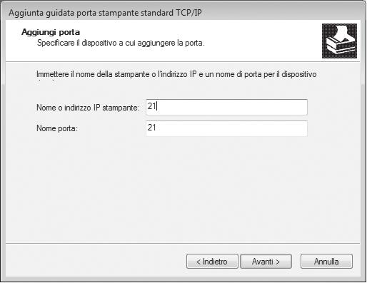 MODIFICA DELLA PORTA 3 Selezionare il pulsante [Avanti]. 6 Configurare le impostazioni della porta.