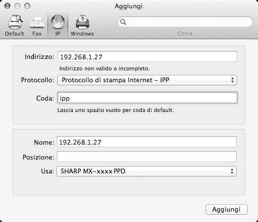 Stampa mediante la funzione IPP MAC OS X La macchina può eseguire stampe utilizzando la funzione IPP.