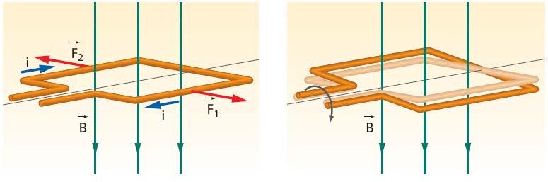 La corrente cambia verso Il movimento continua finché la spira non si trova sul piano perpendicolare alle linee di