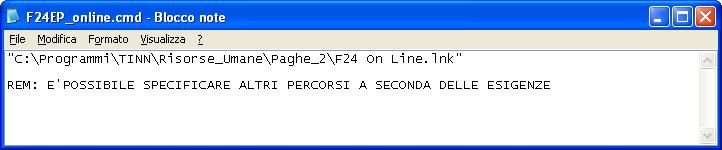 Copiare il file di lancio del programma F24OnLine solitamente presente sul Desktop nella cartella standard di installazione della procedura Paghe e/o configurare, se necessario, il file