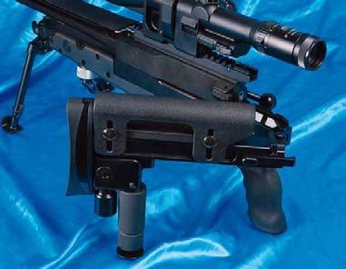 Prova fucili a canna rigata Brugger & Thomet Apr 308 calibro.308 Winchester A sinistra: il monopiede in posizione di tiro, ruotandolo è possibile variare l altezza micrometricamente.