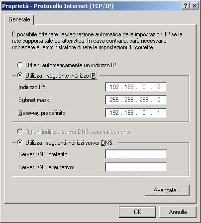 pag.6 Accesso all IP Phone quando il servizio di DHCP non è attivo 1. configurate l indirizzo IP statico (per esempio 192.168.0.2) sulla porta LAN del vostro PC.