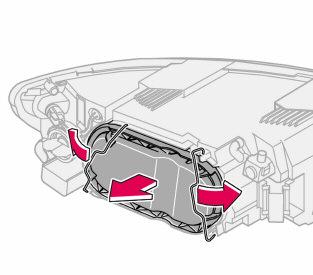 09 Manutenzione ed assistenza 09 Sostituzione delle lampadine a incandescenza Anabbaglianti Abbaglianti Rimozione di copertura e lampadina a incandescenza Staccare l intero alloggiamento lampadina.