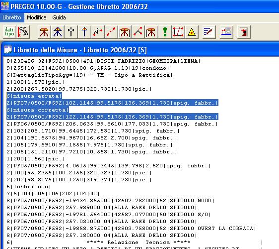 ALLEGATO 1 In modo automatico, nel libretto delle misure vengono apportate le seguenti variazioni (Figura 4): viene anteposta, alla riga di tipo 2 contenente i dati errati, una riga di tipo 6 con la