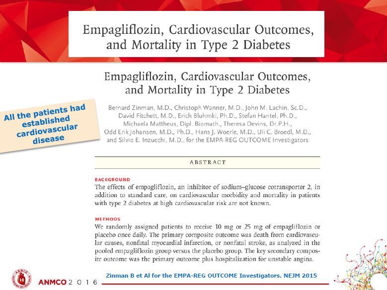 Lo studio EMPA-REG OUTCOME ha valutato gli effetti del trattamento con Empagliflozin rispetto al placebo sugli eventi cardiovascolari in pazienti con DM2 ad alto rischio