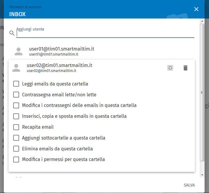 NB: Ogni cartella di posta può essere condivisa con quanti utenti si desidera.