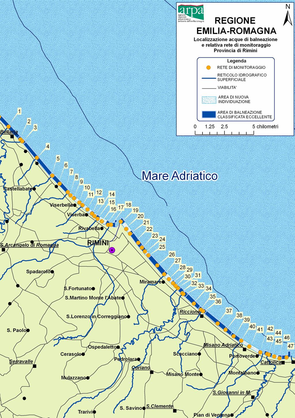 Mappa delle acque di balneazione e dei punti di campionamento Provincia di RIMINI Referente Arpa Rimini: Rita Rossi - Tel
