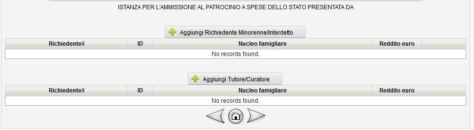 Se si selezione la tipologia di pratica Richiesta Patrocinio Curatore del Minore si ha la possibilità di inserire, nella pagina successiva, il richiedente con ruolo RICHIEDENTE MINORENNE/RICHIEDENTE