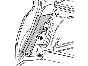 J8504928 40A Illustrazione A Estrarre la fascetta in gomma presso il bordo posteriore della porta posteriore Tirare il pannello inferiore del montante C verso l'esterno fino a che tutti i quattro