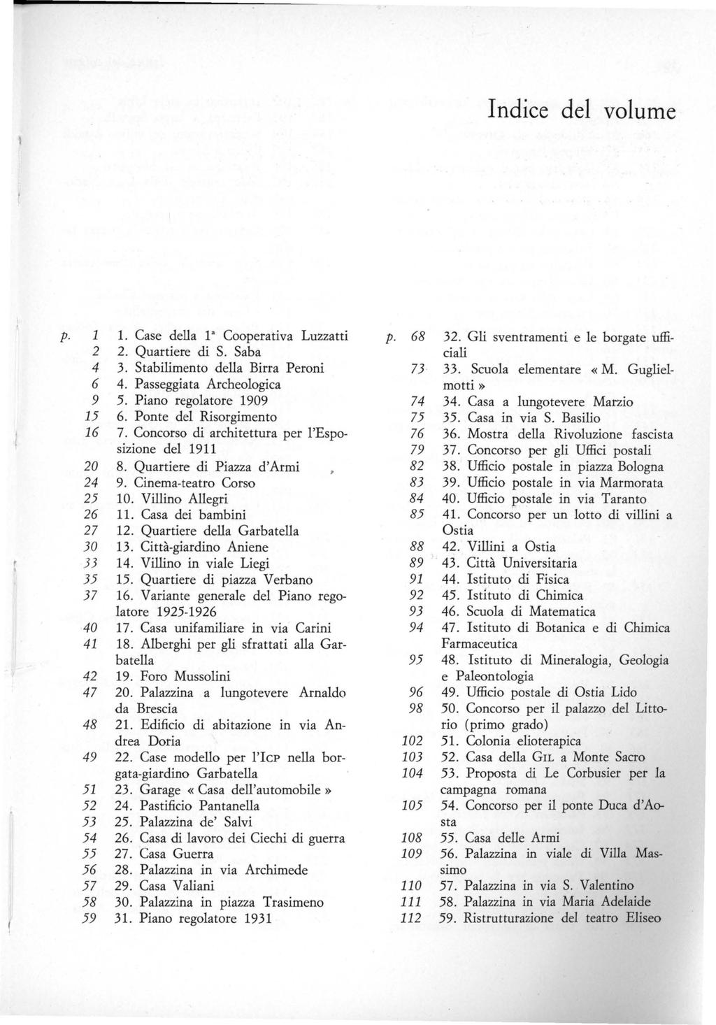 Indice del volume p. 1 1. Case della l' Cooperativa Luzzatti 2 2. Quartiere di S. Saba 4 3. Stabilimento della Birra Peroni 6 4. Passeggiata Archeologica 9 5. Piano regolatore 1909 15 6.