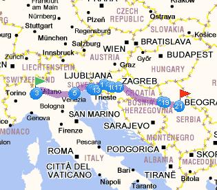 Trieste Sid 525 km, 5 ore 10 minuti