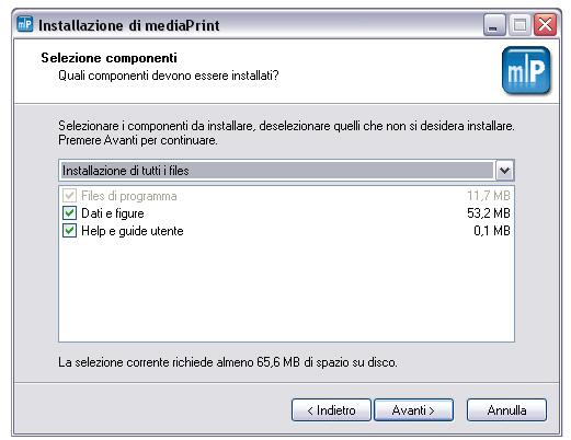 Installazione software - passo 2 - selezionare i componenti da installare tramite gli appositi