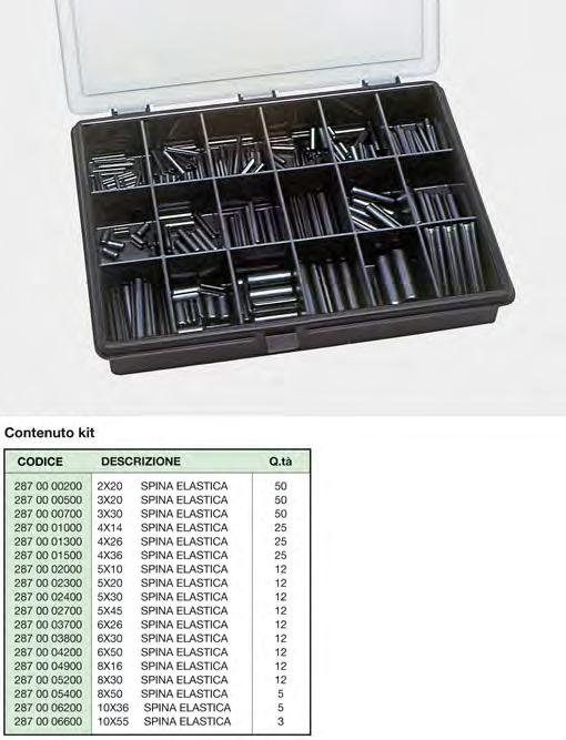 Assortimento spine elstiche Contenuto: 18 misure i spine elstiche DIN181 2x20 10x55. Totle 36 pezzi.