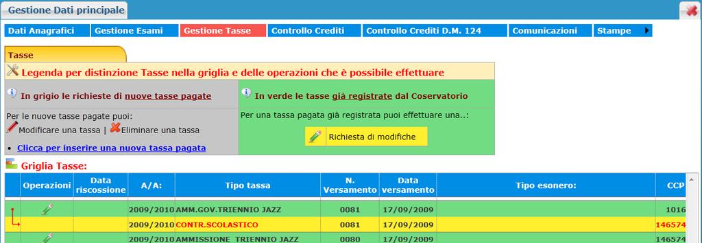 Si dovrà scegliere nel menu a tendina una tra le seguenti contribuzioni, allegare il bollettino in pdf e cliccare su "Inserisci": - CONTRIBUTO UNICO BIENNI; - CONTRIBUTO UNICO BIENNIO MUSICOTERAPIA -