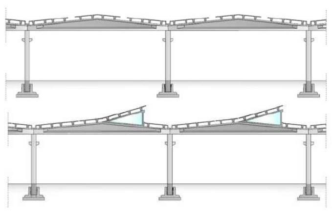 Figura 67 - Esempi di copertura a doppia pendenza con tegoli nervati Figura 68 - Esempio di copertura a doppia pendenza con pannelli in latero-cemento Un altra tipica soluzione prevede