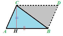 La figura che abbiamo ottenuto è quella di un PARALLELOGRAMMA. Ora analizziamo con attenzione il nostro parallelogramma: esso ha la STESSA BASE e la STESSA ALTEZZA del triangoloabc.