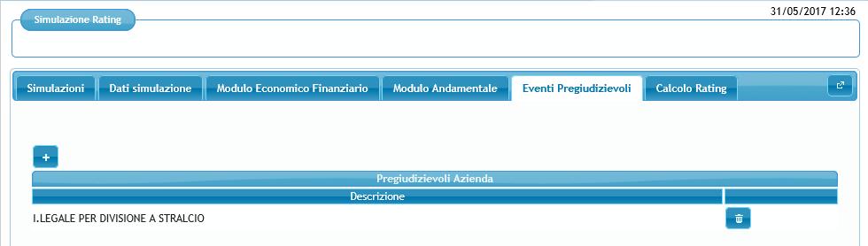 Per aggiungere un nuovo evento pregiudizievole l utente deve premere sull icona. Per cancellare l evento inserito l utente deve cliccare sull icona.