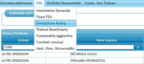 2. FUNZIONALITÀ SIMULAZIONE RATING La funzione Simulazione Rating permette agli utenti accreditati per l accesso al Portale FdG di verificare il rating del soggetto beneficiario finale