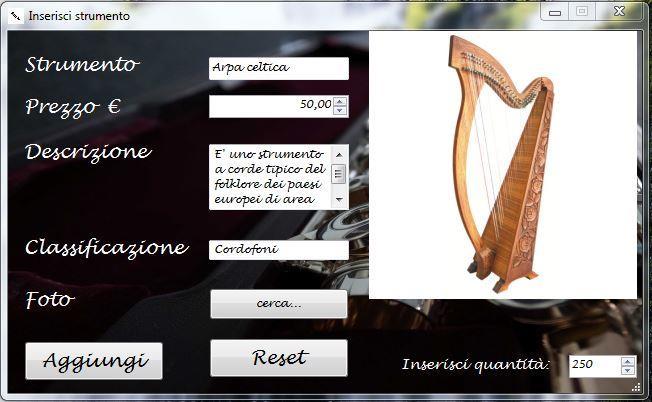 La Form dell inserimento di uno strumento nuovo, permette per l appunto di inserire un nuovo strumento nel database.