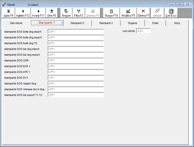 Percorso eseguibile excel: non più utilizzato. Percorso documenti excel: percorso di default di salvataggio documenti excel. Percorso flussi Terminal Server: per i flussi doganali.