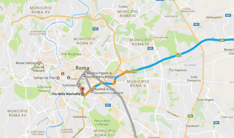 Autostrada da Napoli: Roma Centro/Grande Raccordo Anulare/L Aquila/Teramo/Pescara/Roma Est, mantenere la sinistra al bivio, seguire le indicazioni per Roma ed entra in A24/E80, usare le 2 corsie di
