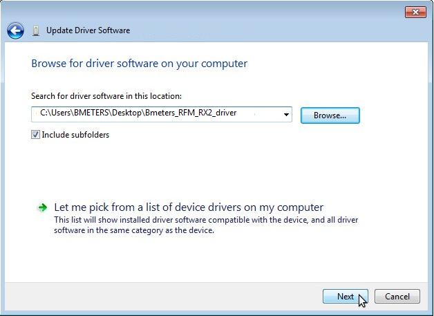 Using the "Browse" button select the path to get the folder containing the installation driver