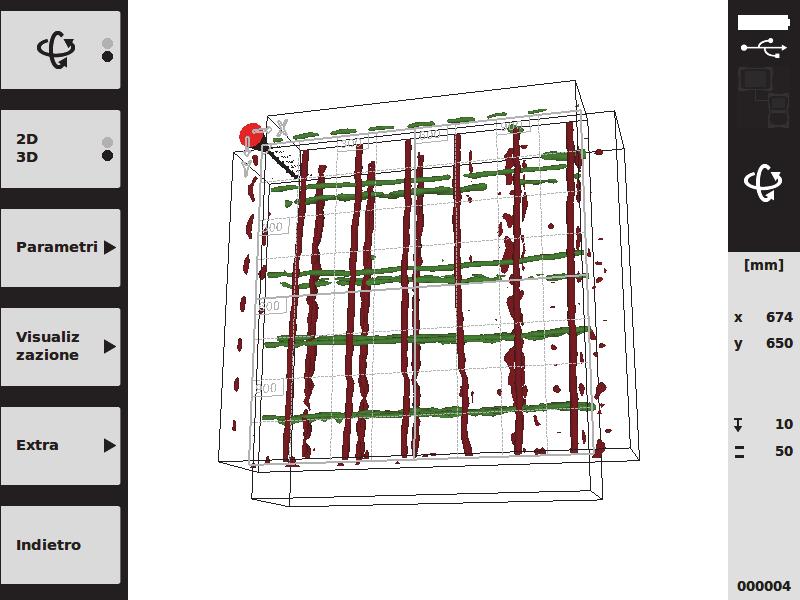 7. Mediante i tasti funzione Parametri e Visualizzazione è possibile modificare i parametri di visualizzazione e calcolo. Se si modificano i valori in Parametri, occorre ricalcolare i dati.