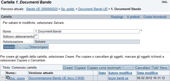 Gestione documentazione Bando Selezionare Creare per caricare un file da Locale.