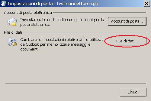 - Nella schermata seguente clicchiamo sulla voce File di dati - Nella schermata seguente, se abbiamo configurato ulteriori account di posta sul profilo del connettore CGP, vediamo l elenco delle