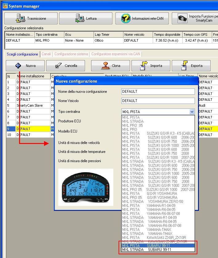 3.1 Configurazione di MXL Strada/Pista Lanciate il software Race Studio 2 e seguite questo percorso: Configurazione dispositivo > MXL sulla tastiera di sinistra del software; si aprirà la pagina di