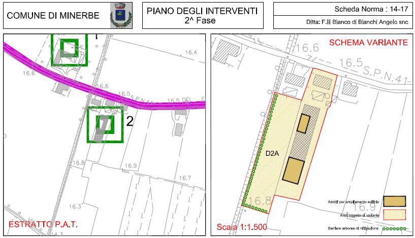 Scheda norma 14 17: è relativa al consolidamento di un attività produttiva esistente fuori zona (officina meccanica) mediante l individuazione di un comparto D2A per impianti speciali a basso indice