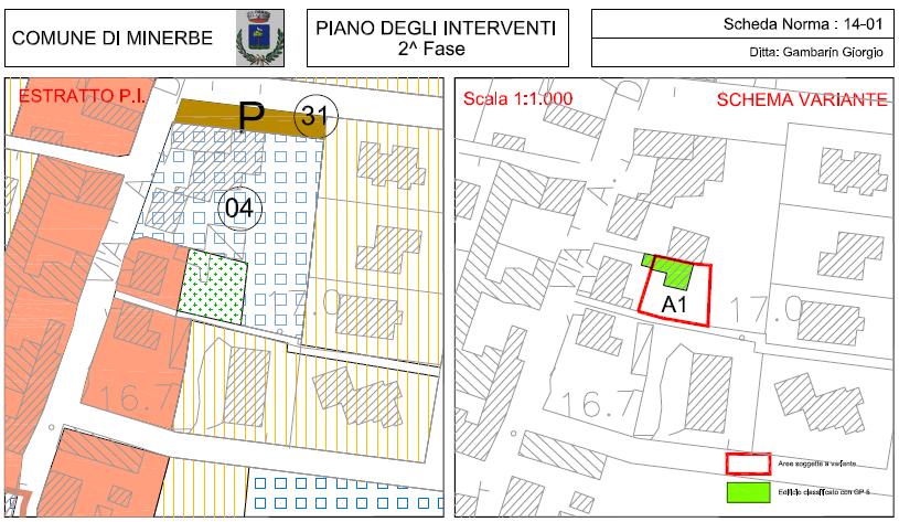 Scheda norma 14 01: è relativa al riconoscimento di un errore cartografico avvenuto nel passaggio tra il PRG e il PI 1^ fase e relativo a un comparto di Centro