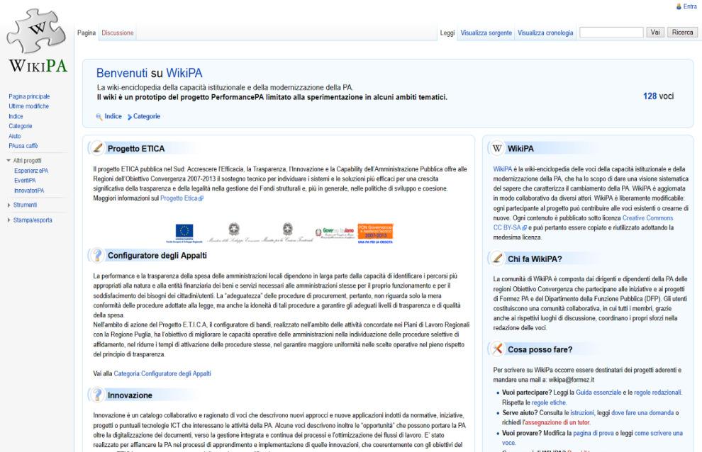 WikiPA L enciclopedia delle voci della PA, costruita in