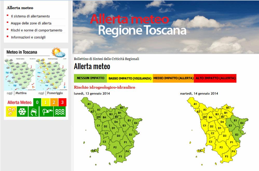 Link allerta meteo su home page www.regione.toscana.