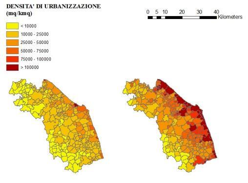 INDICI ELABORATI Indice di densità di urbanizzazione DU n Aurb i i= 1 u = = Au m km Aurbi Au Superficie urbanizzata Superficie dell