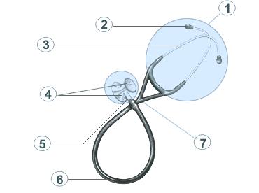 STRUMENTI DI RILEVAZIONE INDIRETTI: FONENDOSCOPIO E dotato di: 7.4. Ricevitore acustico (doppio ricevitore: campana e parte che appoggia sul torace e diaframma) 6.