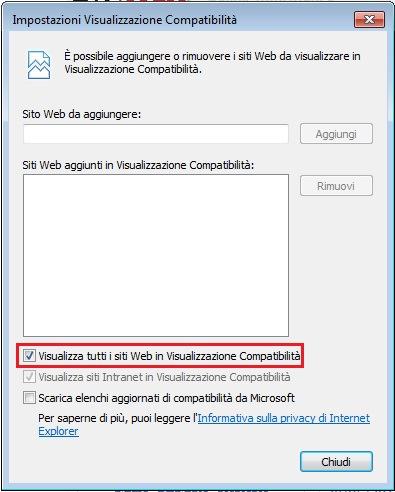 Attivare l opzione Visualizza tutti i siti Web in