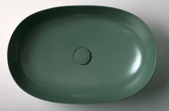 01. 02. lavabo appoggio CIRCLE cm 60x40 ECI 60, mensola MISURA. ECI 60 cm 60x40 over counter washbasin, MISURA shelf 01. lavabo appoggio CIRCLE cm 60x40 COLORS1250 Edera ECI 60 ED.