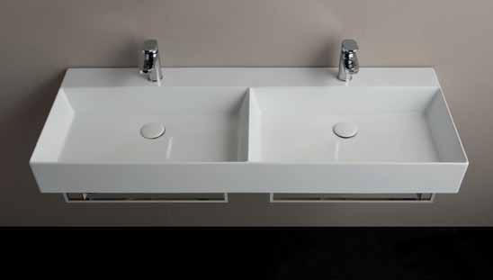 EQA 122 2V/2F cm 102x45 one hole wall hung washbasin, with 2