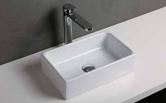 lavabo appoggio monoforo cm 41x25 GEO41M, rubinetteria LINEA, mensola MISURA.