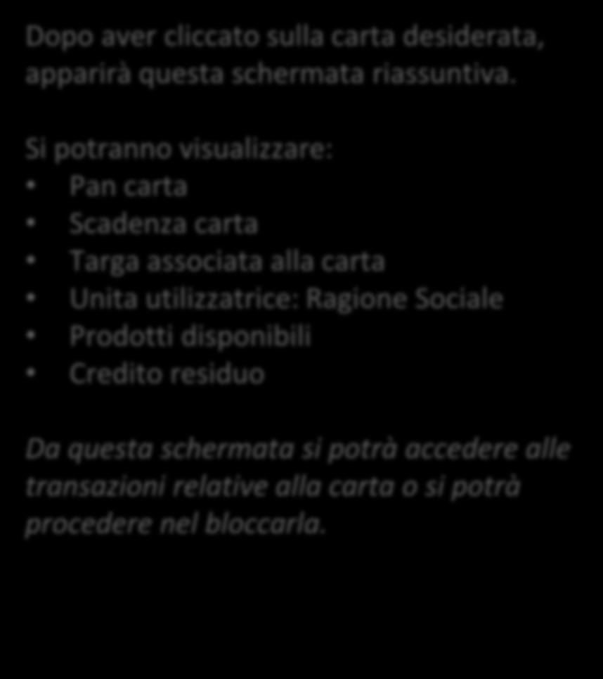 Funzione Carte: informazioni carta Dopo aver cliccato sulla carta desiderata, apparirà questa