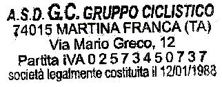 disposizioni della direzione corsa. E obbligatorio il casco pena la squalifica. ART.