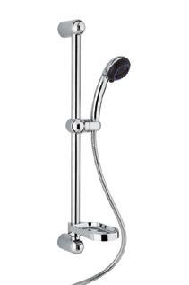 VEGA - Kit 5 getti, asta 63 cm in acciaio inox con porta sapone, flessibile doppia aggraffatura 1,5 mt cromo 110B13100