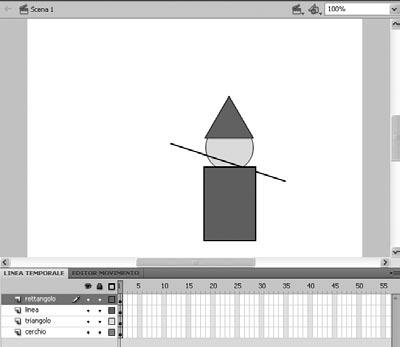 Inserisci in ogni livello creato un oggetto diverso (Figura 6.16). 3. Attiva lo strumento Freccia e seleziona ad esempio l oggetto presente sul secondo livello (Figura 6.17).