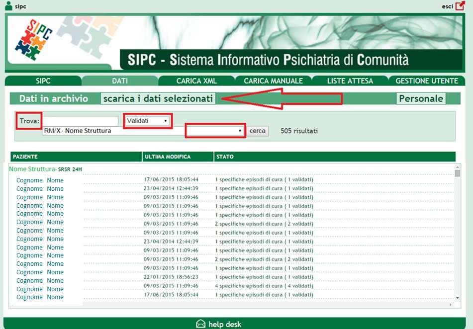 Nella pagina DATI è presente una funzione che permette di scaricare i dati inseriti nel Sistema:  E possibile scaricare tutti i dati