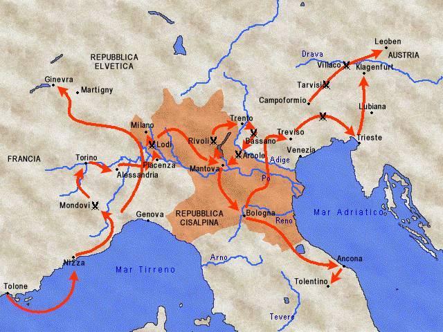 LA CAMPAGNA D ITALIA (1796-1797) In meno di due anni sconfigge gli Austriaci e li spinge verso il Veneto, conquistando anche Venezia, che era neutrale.