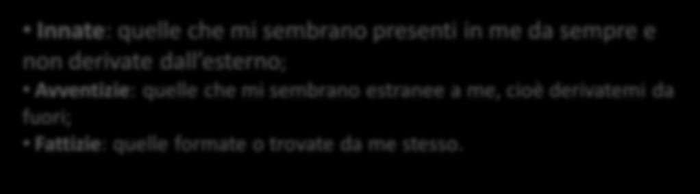 quelle che mi sembrano estranee a me, cioè derivatemi da fuori; Fattizie: quelle formate o trovate da me stesso.