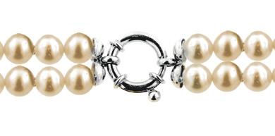 COLLANA B22 Filo di perle con goccia centrale. COLLANA B23 Due fili di perle e chiusura moschettone oro 18kt.