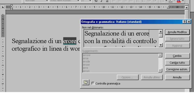 Controllo ortografico in Word Fogli elettronici Un foglio